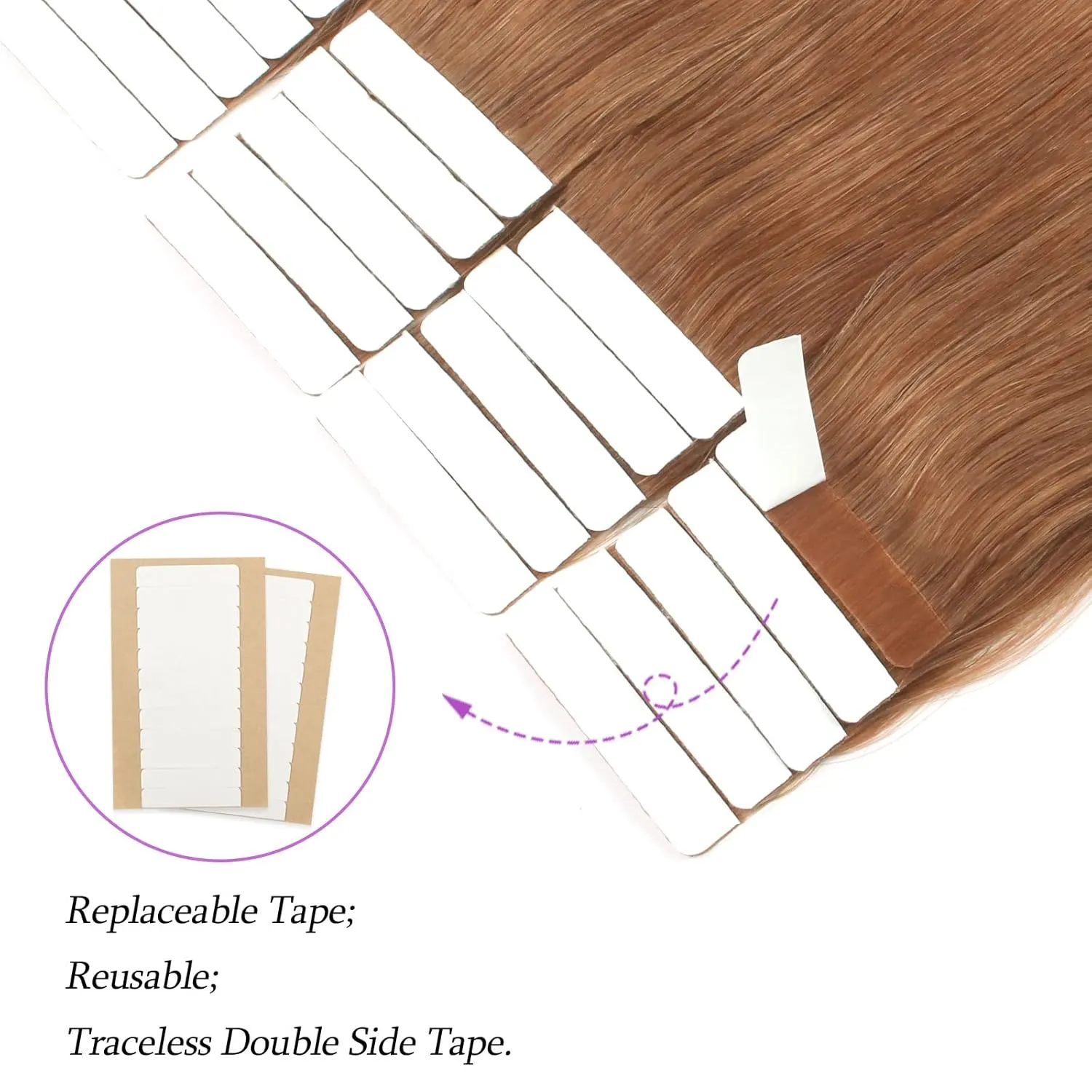 ABH AmazingBeauty Tape in Hair Extensions Semi-permanent Pre Taped Tape in Human Hair 50g 20pcs Real Remi Remy Human Skin Weft Invisible Seamless Reusable Platinum Light Auburn Color 30 14 Inch