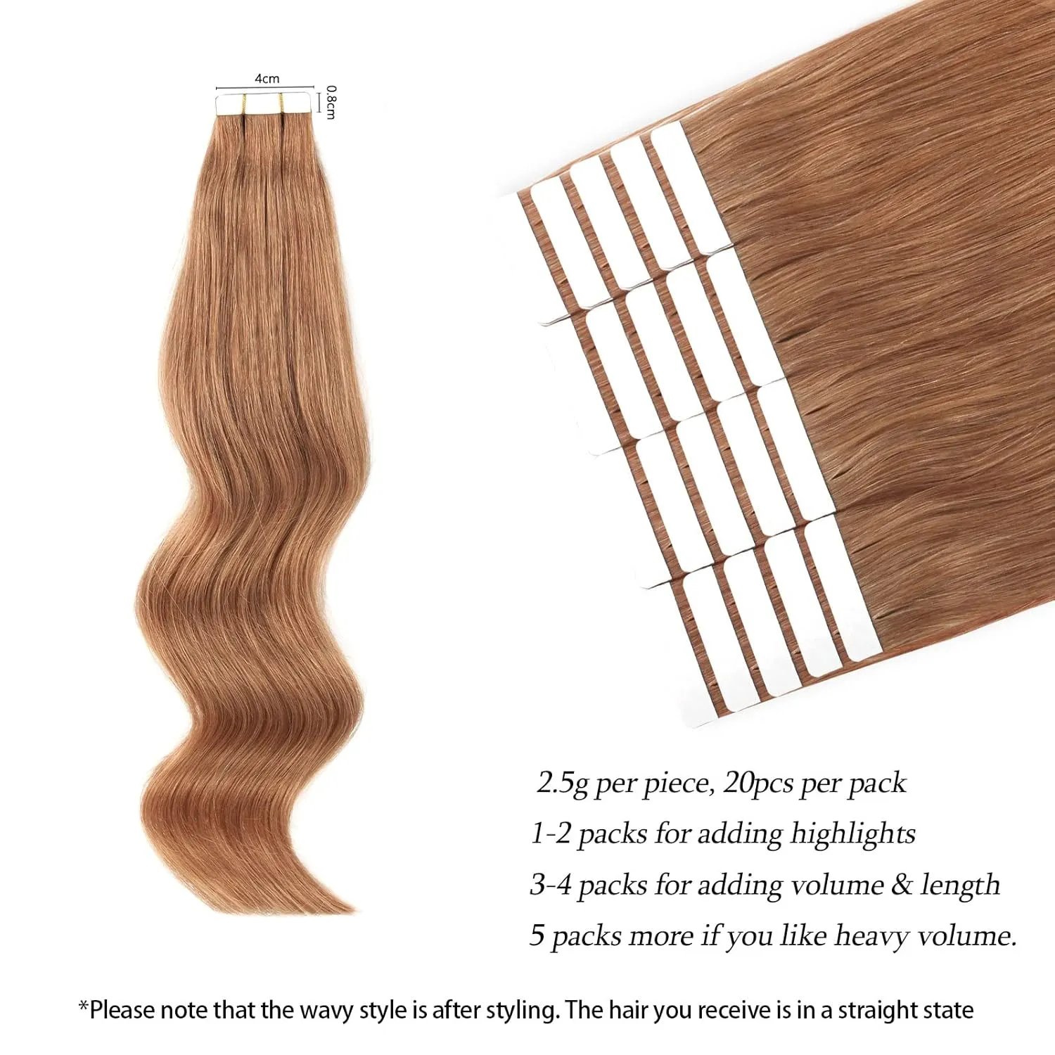 ABH AmazingBeauty Tape in Hair Extensions Semi-permanent Pre Taped Tape in Human Hair 50g 20pcs Real Remi Remy Human Skin Weft Invisible Seamless Reusable Platinum Light Auburn Color 30 14 Inch