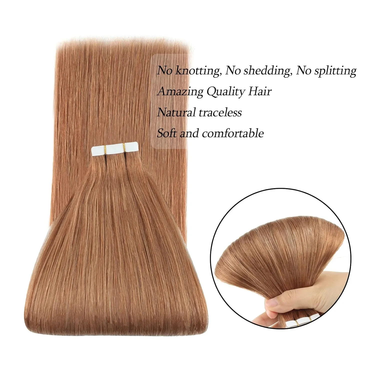ABH AmazingBeauty Tape in Hair Extensions Semi-permanent Pre Taped Tape in Human Hair 50g 20pcs Real Remi Remy Human Skin Weft Invisible Seamless Reusable Platinum Light Auburn Color 30 14 Inch