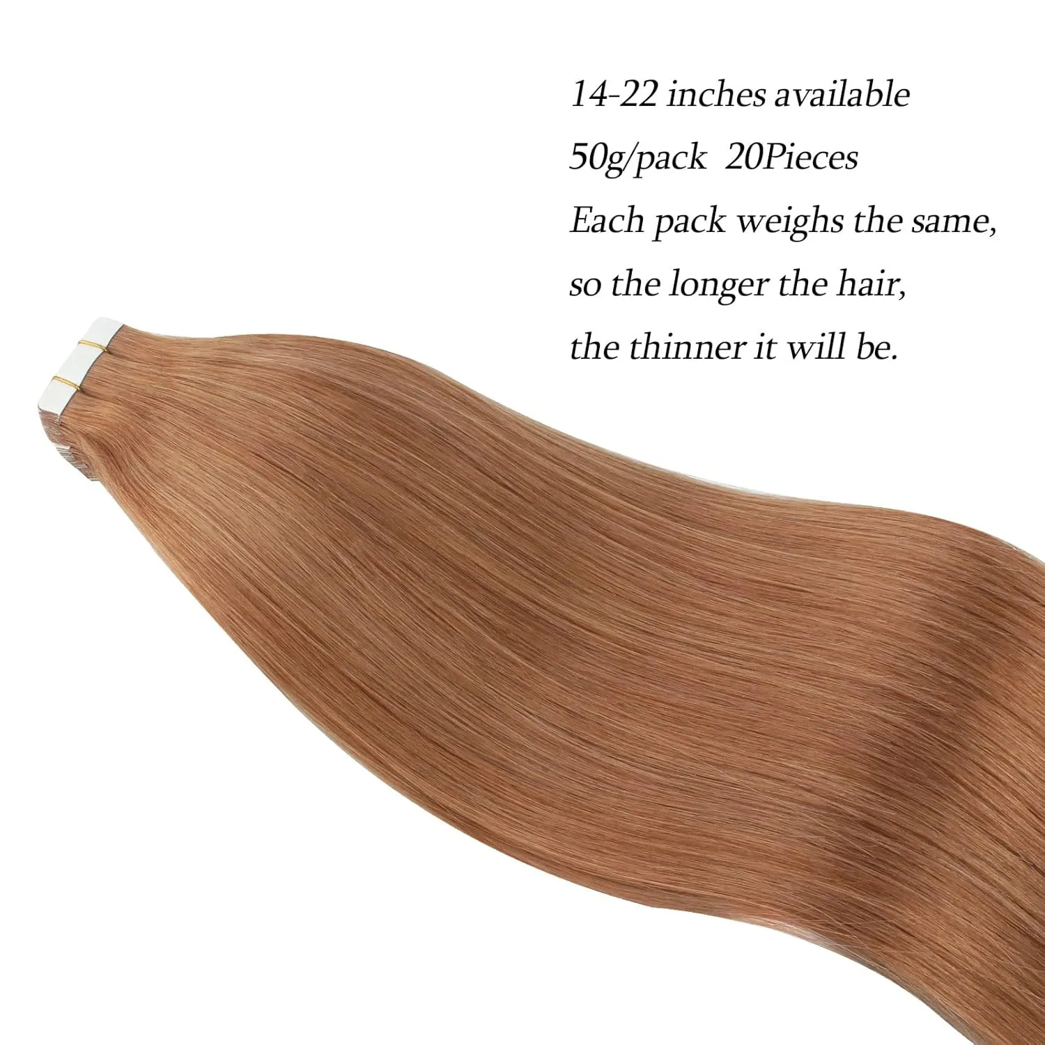 ABH AmazingBeauty Tape in Hair Extensions Semi-permanent Pre Taped Tape in Human Hair 50g 20pcs Real Remi Remy Human Skin Weft Invisible Seamless Reusable Platinum Light Auburn Color 30 14 Inch