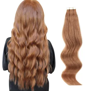 ABH AmazingBeauty Tape in Hair Extensions Semi-permanent Pre Taped Tape in Human Hair 50g 20pcs Real Remi Remy Human Skin Weft Invisible Seamless Reusable Platinum Light Auburn Color 30 14 Inch