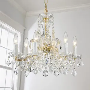AGV LIGHTING Modern Chandelier Light Fixture, Crystal Pendant Raindrop Chandelier, Maria Theresa Brass Crystals Chandelier with 6-Lights, D20 X H18, Adjustable Chain Max 39"