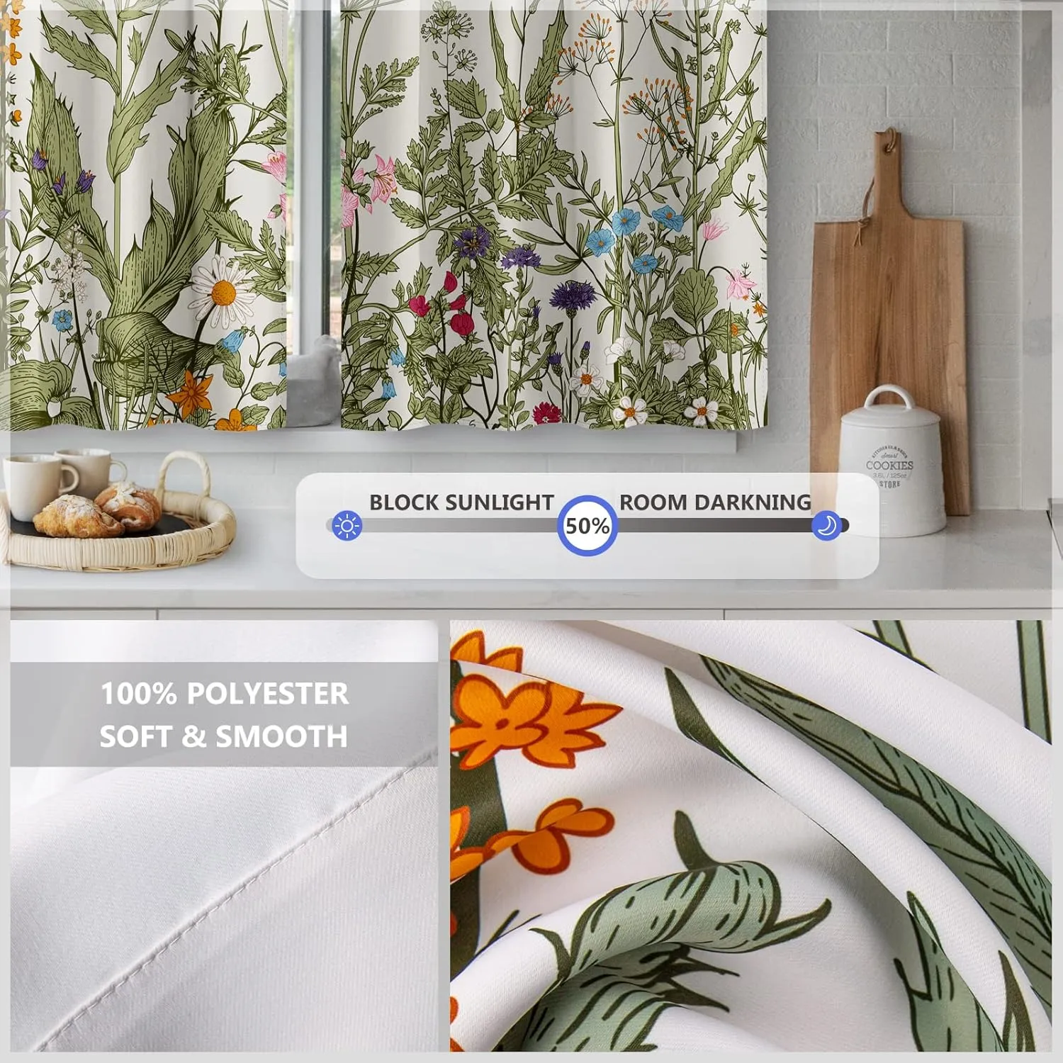Aimego Wooden Barn Door Kitchen Curtains - Country Wood Farmhouse Rustic Farm Retro Western Cafe Short Tier Curtains Decor for Living Room Rod Pocket Window Drapes 36 Inch Length 2 Panels 28"x36"