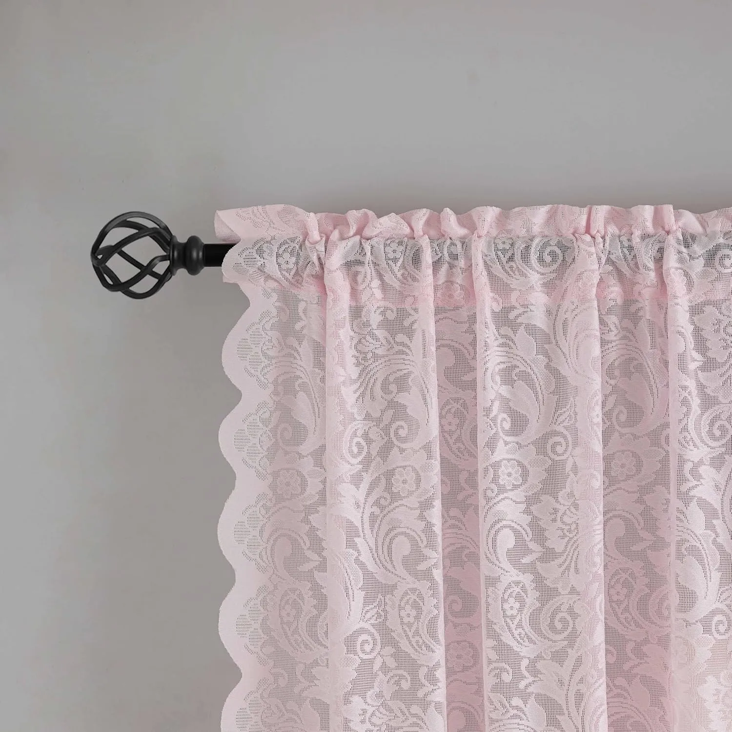 ALIGOGO Pink Cafe Curtains 45 Inch Length for Kitchen Bathroom Small Window Boho Floral Lace Short Sheer Curtains for Girls Bedroom Kids Room Closet Bunk Bed Dorm Set of 2 Panels Pink
