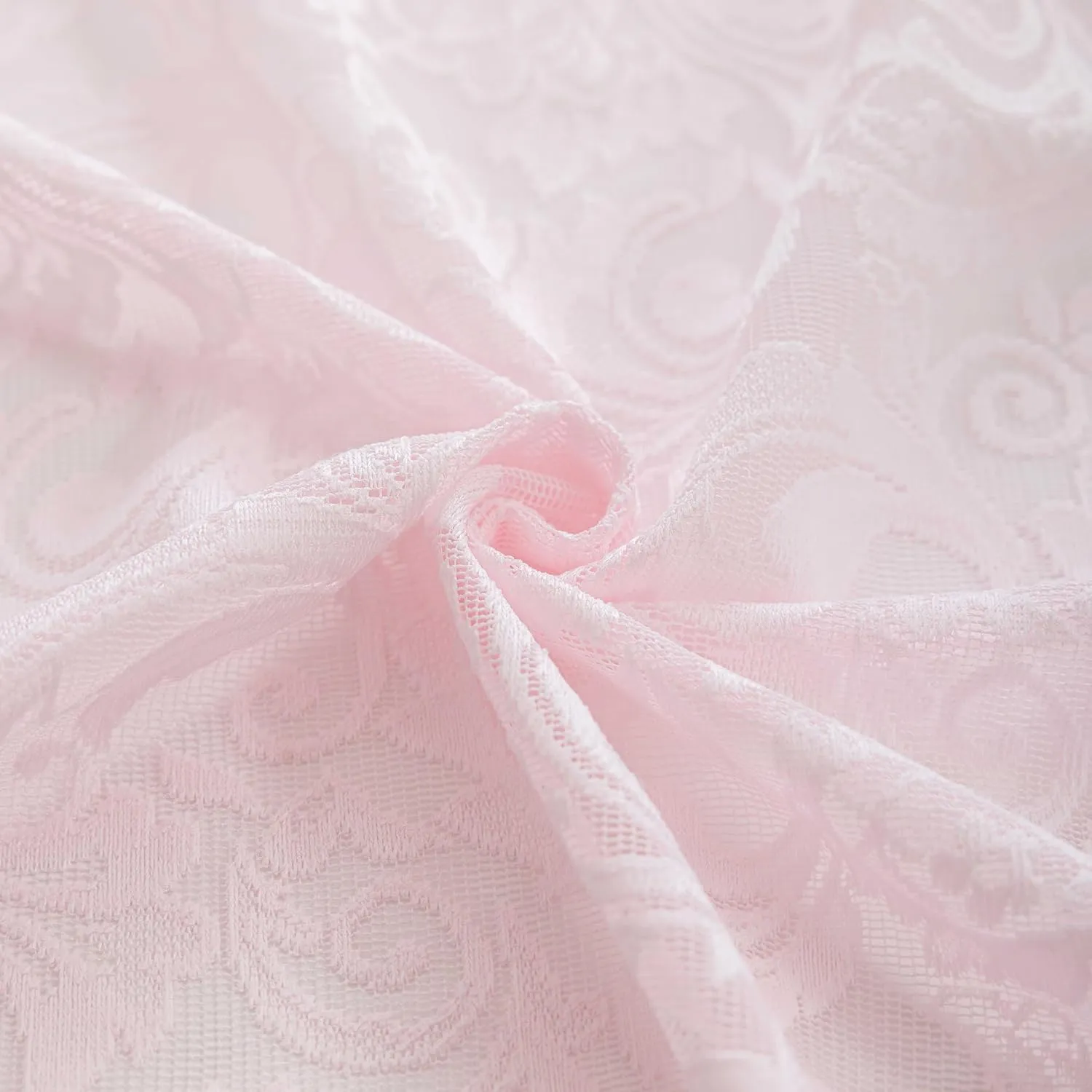 ALIGOGO Pink Cafe Curtains 45 Inch Length for Kitchen Bathroom Small Window Boho Floral Lace Short Sheer Curtains for Girls Bedroom Kids Room Closet Bunk Bed Dorm Set of 2 Panels Pink