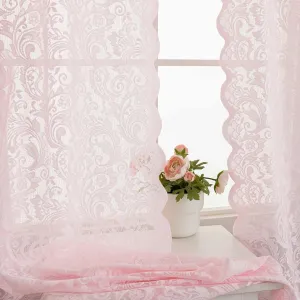 ALIGOGO Pink Sheer Curtains 72 Inches Long 2 Panels Set - Vintage Floral Lace Tulle Coquette Curtains for Doorway Closet Girls Bedroom Rod Pocket Cutecore Room Decor, 52 x 72 Inch, Light Pink