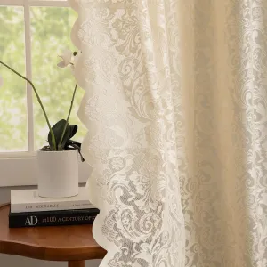 ALIGOGO Sheer Beige Curtains 72 Inch Length - Antique Embeoidered Lace Floral Crochet Curtains 2 Panels, Rustic Old House Privacy 70s Retro Cloest Bedroom Window Treatment 52 x 72 Inch, Light Beige