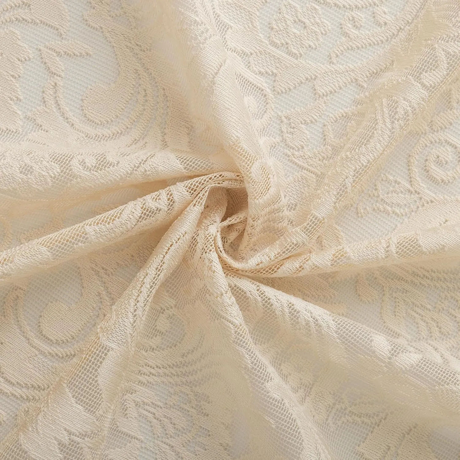 ALIGOGO Sheer Beige Curtains 72 Inch Length - Antique Embeoidered Lace Floral Crochet Curtains 2 Panels, Rustic Old House Privacy 70s Retro Cloest Bedroom Window Treatment 52 x 72 Inch, Light Beige