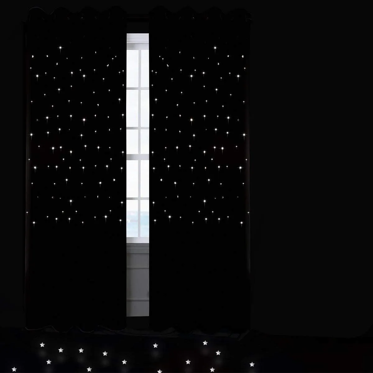 Anjee Laser Cutting Out Stars Blackout Curtains for Kids Room, Elegant Grommet Window Curtains for Room Darkening and Noise Blocking (2 Panels, W52 x L84, Greyish White)