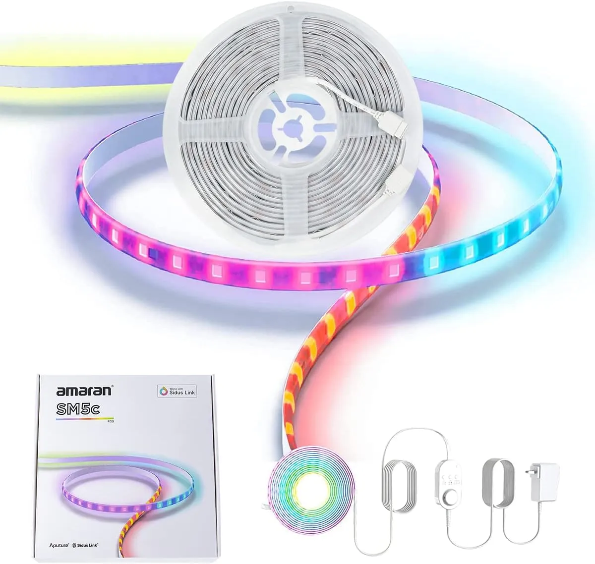 Aputure Amaran SM5c LED Strip Lights,RGB Smart Pixel 20W 16.4ft LED Light Strips for Content Creators Livestreamers and Home Studios with 21 Built- in Pixel FX, 9 System FX Support App Contorl