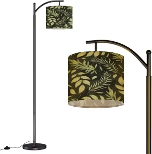 Arc Floor Lamps Decorative Natural Green twig Leaves Seamless Flat Pattern Plant Modern LED Adjustable Lampshade Standing Light for Living Room Reading Bedroom Office