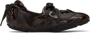 Arqa Women's Lace-up Leather Casual Sneakers Ballet Silhouette Crafted in Leather Cracked Finish Decorative Lacing Back Flat Sneakers Comfortable Outgoing Tennis Walking Shoes