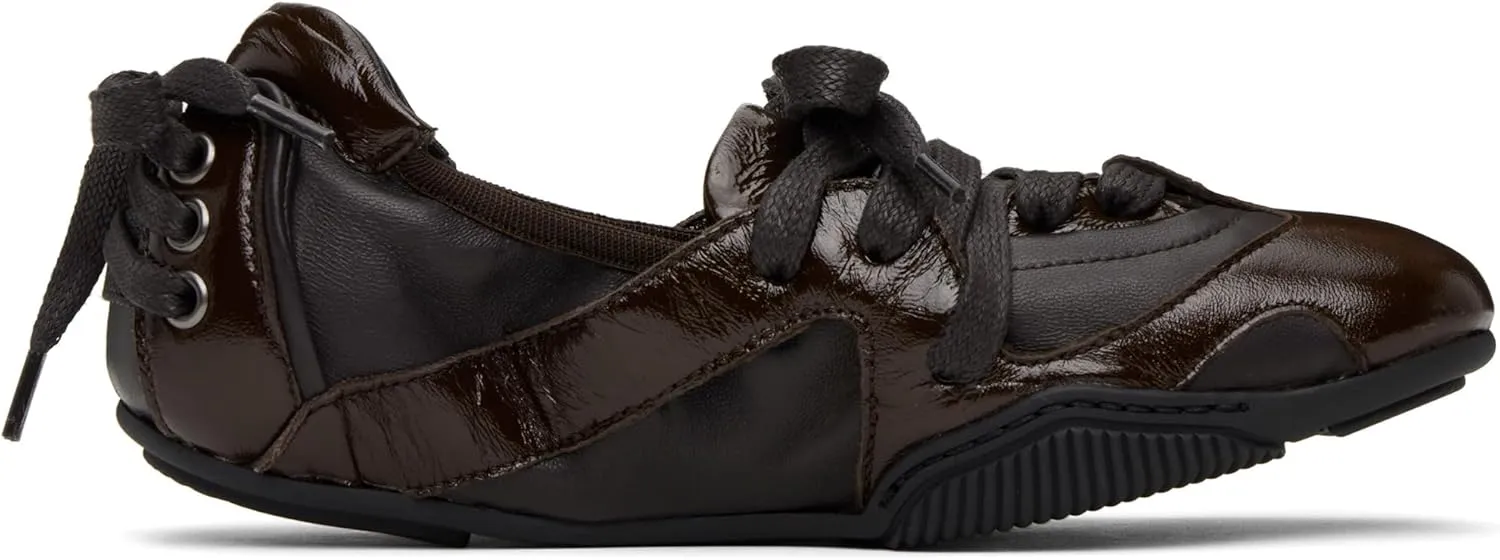 Arqa Women's Lace-up Leather Casual Sneakers Ballet Silhouette Crafted in Leather Cracked Finish Decorative Lacing Back Flat Sneakers Comfortable Outgoing Tennis Walking Shoes