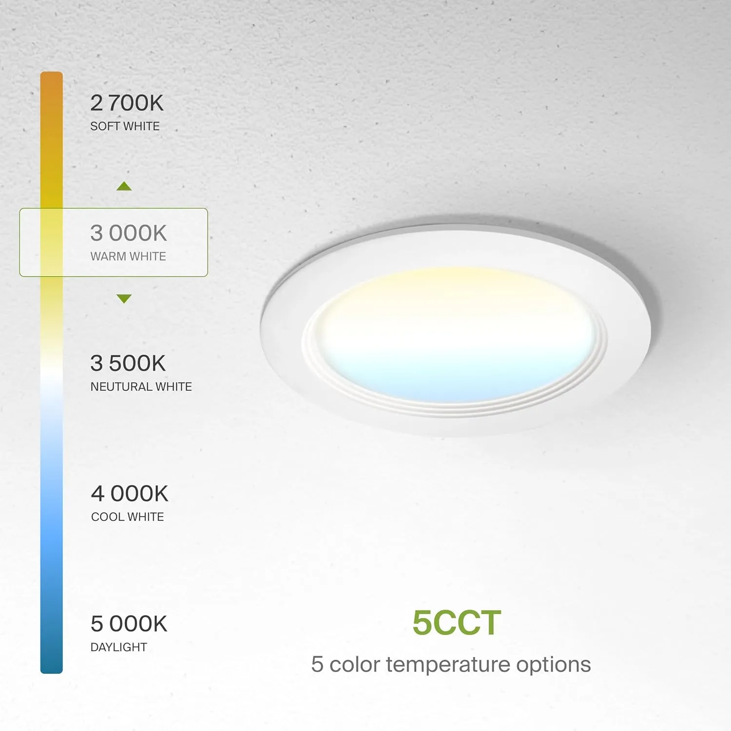 ASD LED Recessed Lighting 6 Inch, Round Commercial Downlight, Mini Panel with Baffle Trim, 6" 15W 120-277V CCT Selectable 2700/3000/3500/4000/5000K, Dimmable Ceiling Light Fixture, White, ETL