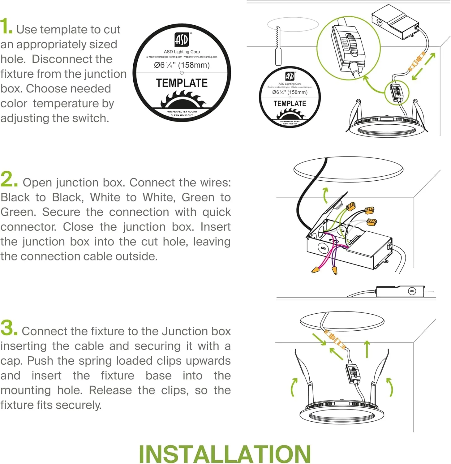 ASD LED Recessed Lighting 6 Inch, Round Commercial Downlight, Mini Panel with Baffle Trim, 6" 15W 120-277V CCT Selectable 2700/3000/3500/4000/5000K, Dimmable Ceiling Light Fixture, White, ETL