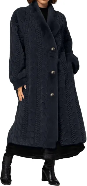 Autumn and Winter Thickened Women's Elongated Imitation Mink Cardigan Jacket Integrated Coat Pleated Back Denim