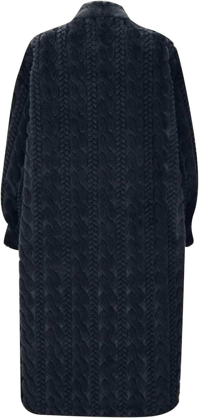 Autumn and Winter Thickened Women's Elongated Imitation Mink Cardigan Jacket Integrated Coat Pleated Back Denim
