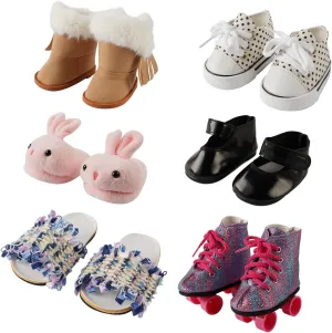 BABESIDE 6 Pairs of Doll Shoes fit 18 Inch Doll Girl, 18 Inch Doll Shoes Include Boots, Leather Shoes, Skates, Slippers, Snow Boots