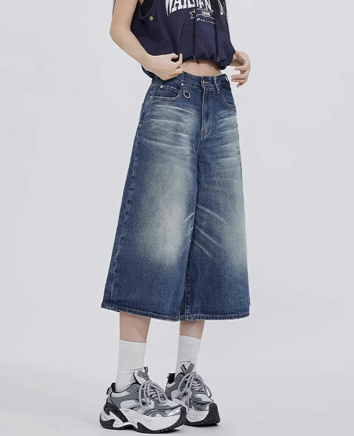 Baggy Wide Leg Cropped Jeans for Women Men Low Waist Jorts Y2k Casual Denim Pants Grunge Summer Clothes.