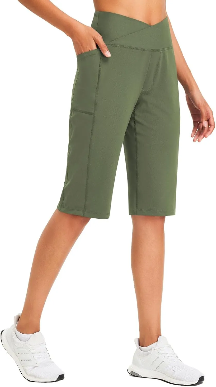 baleaf Womens Bermuda Long Shorts 14" Knee Length Capris High Waisted Athletic Shorts with Pockets Summer Stretch Loose
