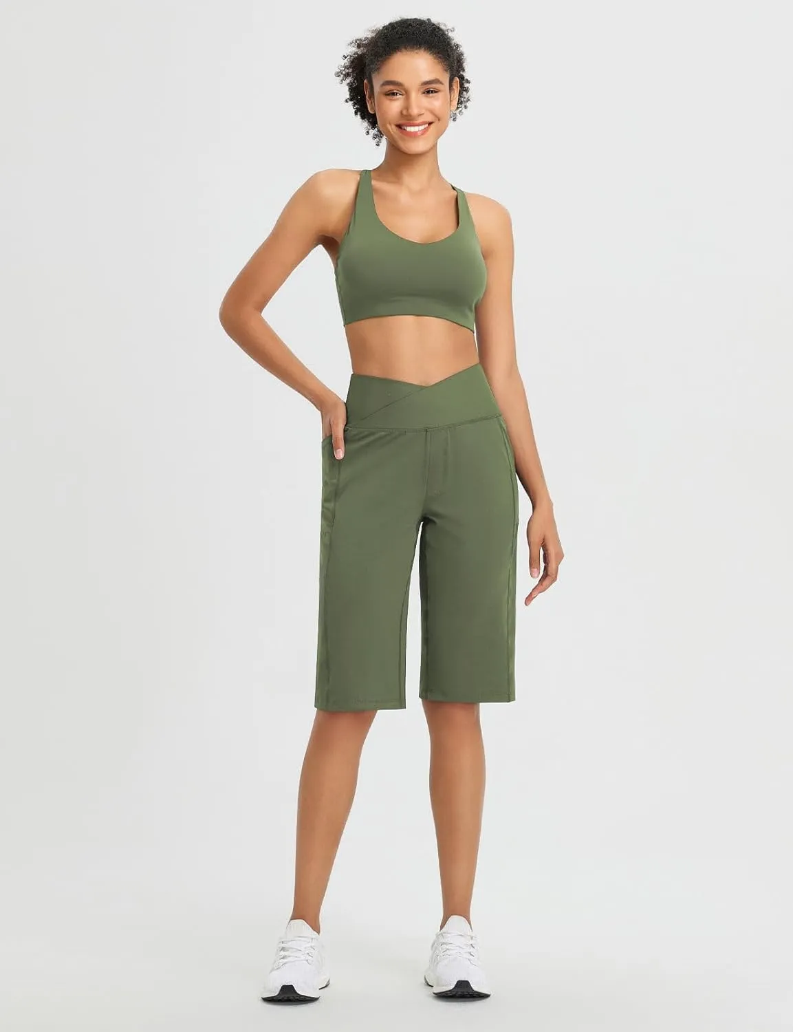 baleaf Womens Bermuda Long Shorts 14" Knee Length Capris High Waisted Athletic Shorts with Pockets Summer Stretch Loose