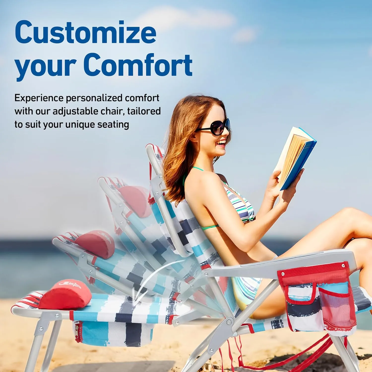 Banana Boat Folding Beach Chair Lightweight Backpack Chairs for Adults 5-Position with Lay Flat Outdoor Heavy Duty Beach Chair, Red (1 PK)