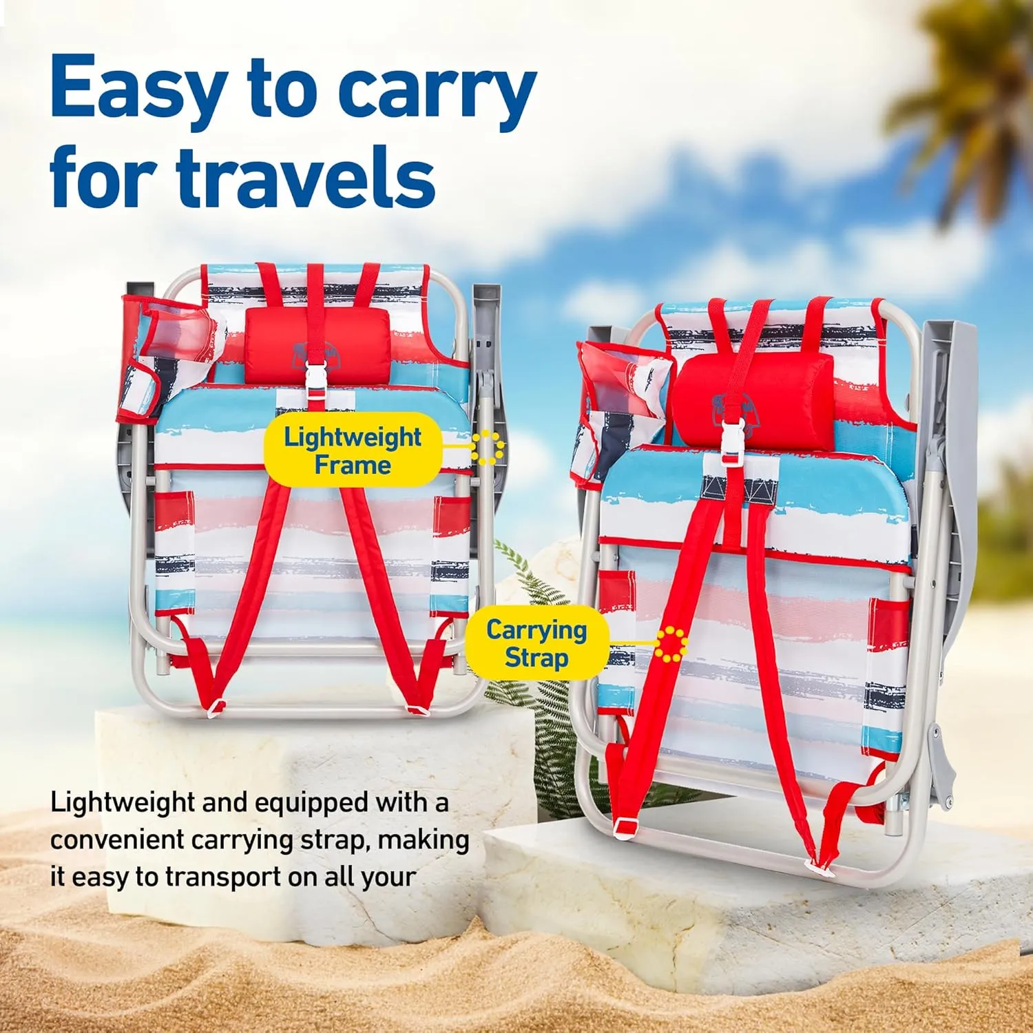 Banana Boat Folding Beach Chair Lightweight Backpack Chairs for Adults 5-Position with Lay Flat Outdoor Heavy Duty Beach Chair, Red (1 PK)