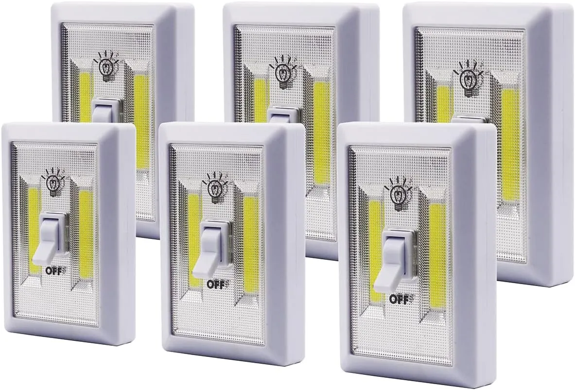 Battery Operated Switch LED Lights, Portable Tap Light, Push Closet Light, COB LED Cordless Night Lights, Touch, Wall Mount Under Cabinet, Shed, Kitchen, Garage, Attic, RV(6 Pack)