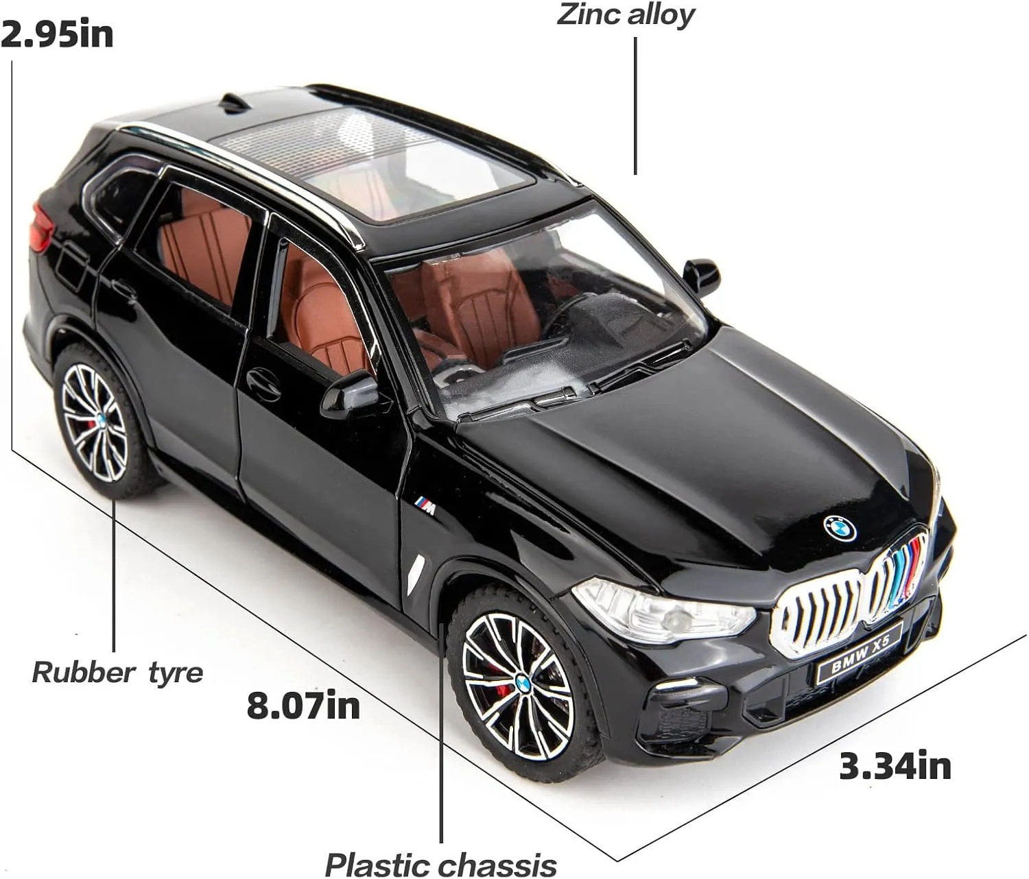 BDTCTK 1:24 Compatible for X5 SUV Model Car Toy, Zinc Alloy Pull Back Toy car with Sound and Light for Kids Boy Girl Gift(Black)