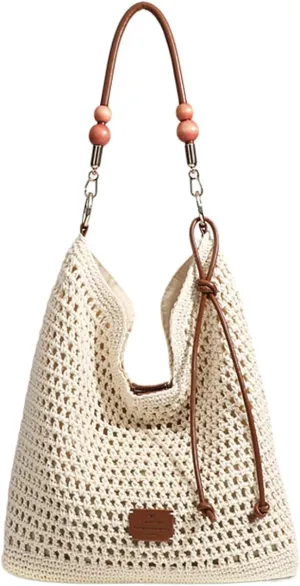 Beach Woven Crochet Bag for Women Straw Hobo Mesh Tote Knit Bags, for Daily Picnic Summer Holiday Travel Vacation