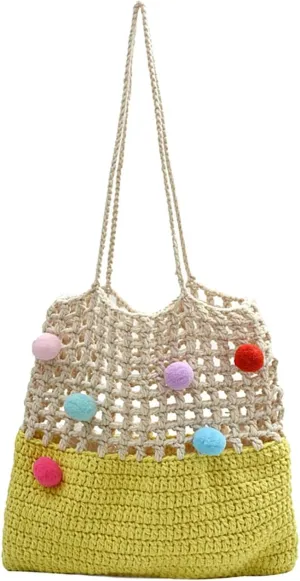 Beach Woven Crochet Bag for Women Straw Hobo Mesh Tote Knit Bags, for Daily Picnic Summer Holiday Travel Vacation