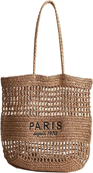 Beach Woven Crochet Bag for Women Straw Hobo Mesh Tote Knit Bags, for Daily Picnic Summer Holiday Travel Vacation