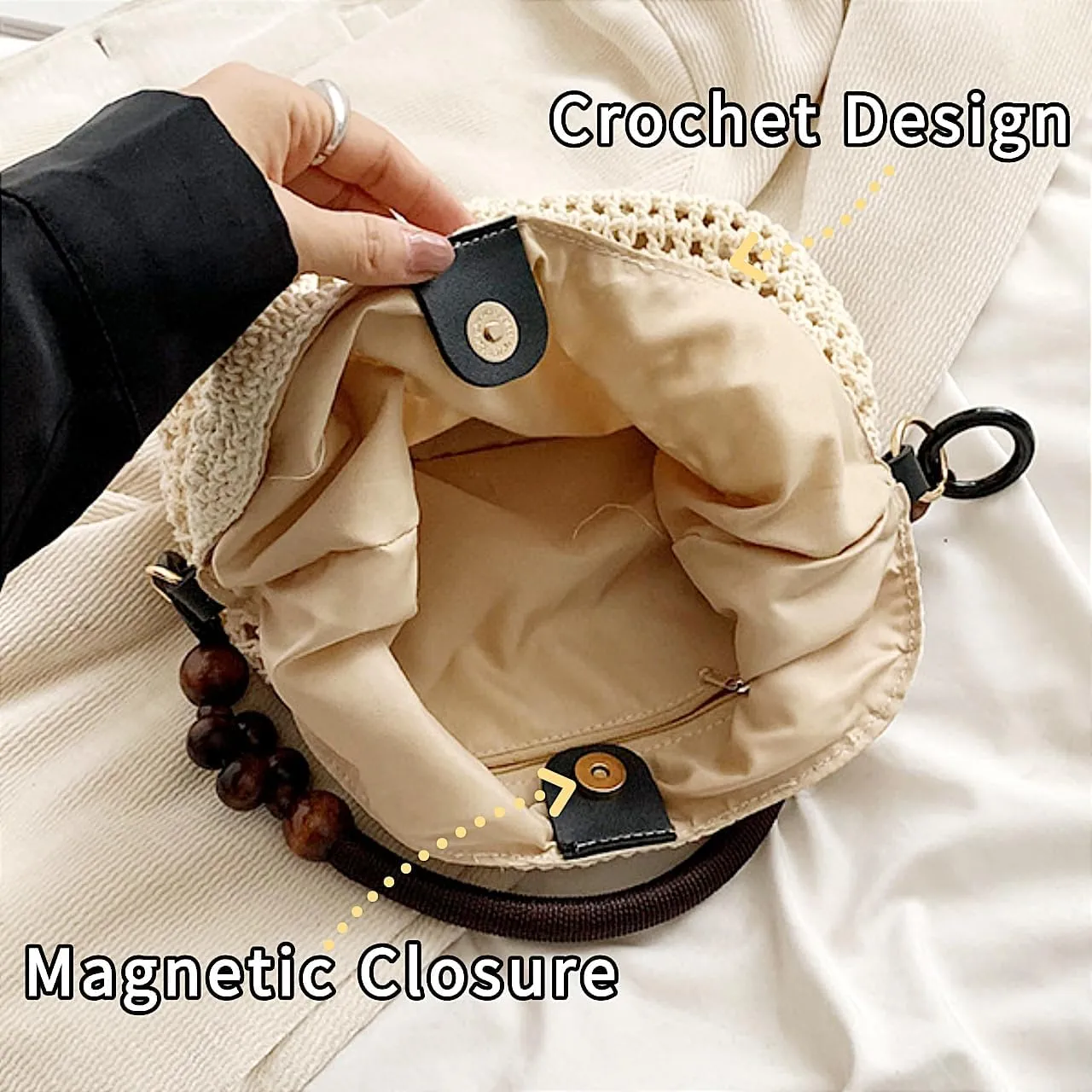 Beach Woven Crochet Bag for Women Straw Hobo Mesh Tote Knit Bags, for Daily Picnic Summer Holiday Travel Vacation