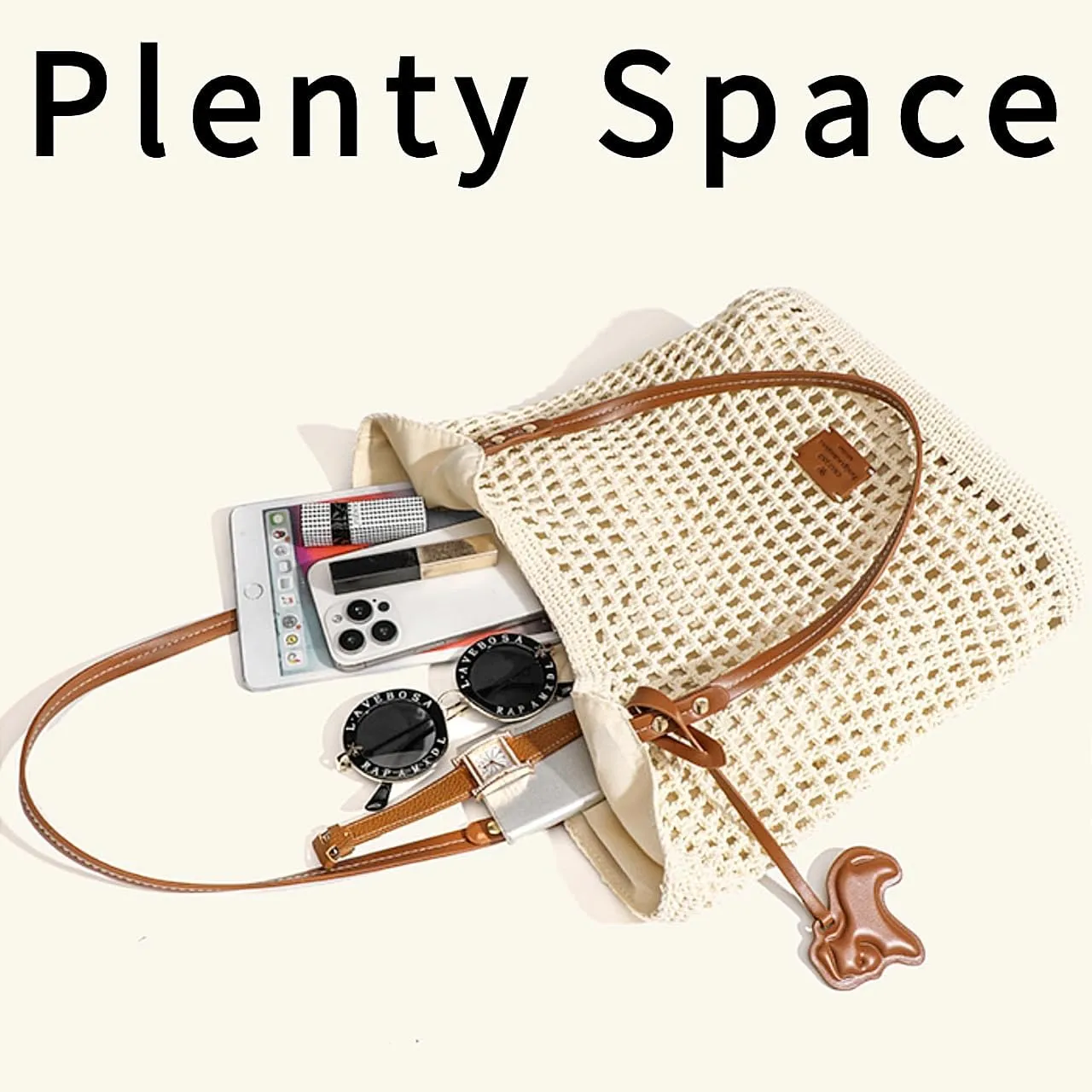 Beach Woven Crochet Bag for Women Straw Hobo Mesh Tote Knit Bags, for Daily Picnic Summer Holiday Travel Vacation