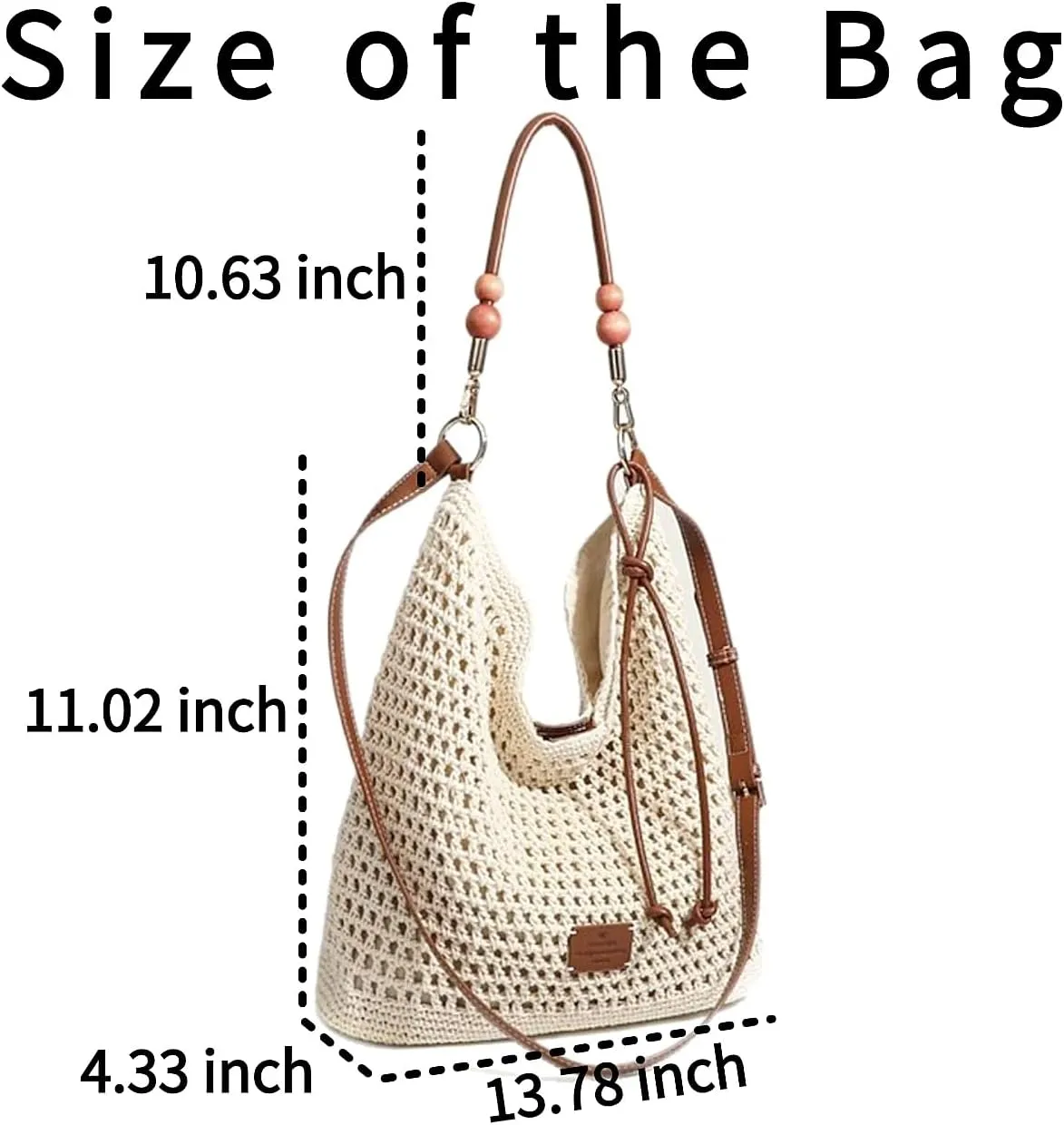 Beach Woven Crochet Bag for Women Straw Hobo Mesh Tote Knit Bags, for Daily Picnic Summer Holiday Travel Vacation