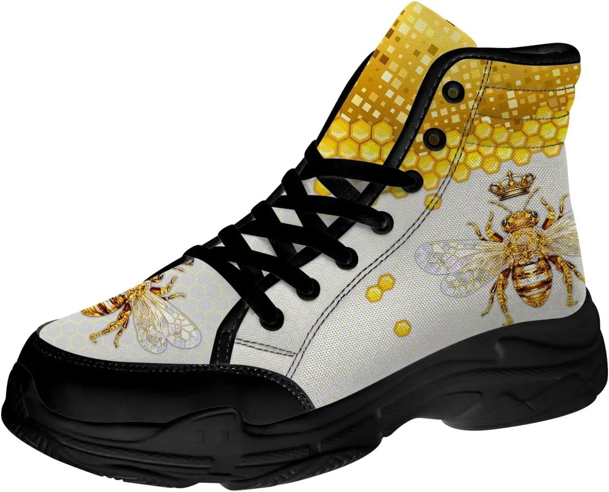 Bee Shoes Women Men High Top Sneakers Lace Up Canvas Shoes Gifts for Her Him