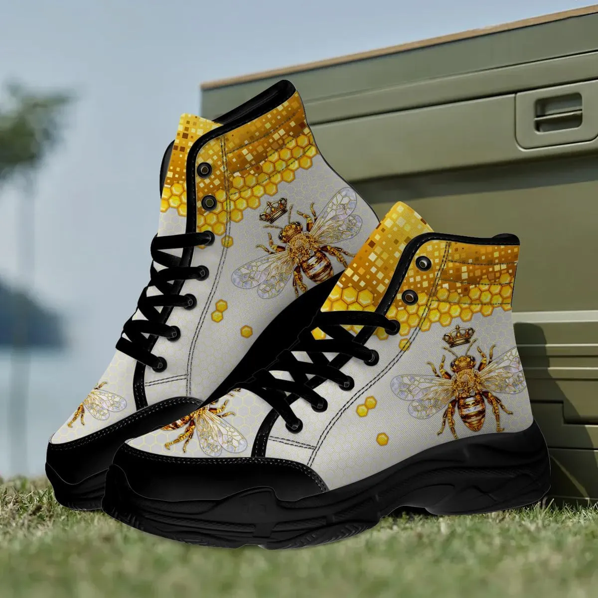 Bee Shoes Women Men High Top Sneakers Lace Up Canvas Shoes Gifts for Her Him