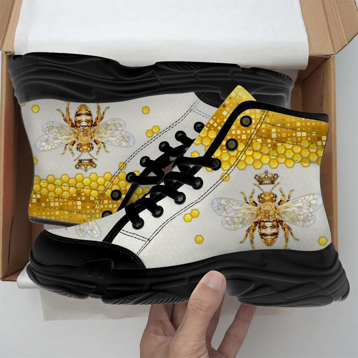 Bee Shoes Women Men High Top Sneakers Lace Up Canvas Shoes Gifts for Her Him