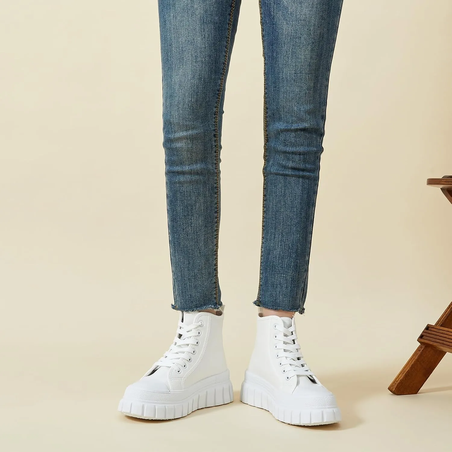 BENPAO Womens High Top Platform Sneakers White Platform Shoes for Women Black Canvas Fashion Sneakers Casual Tennis Shoes for Women