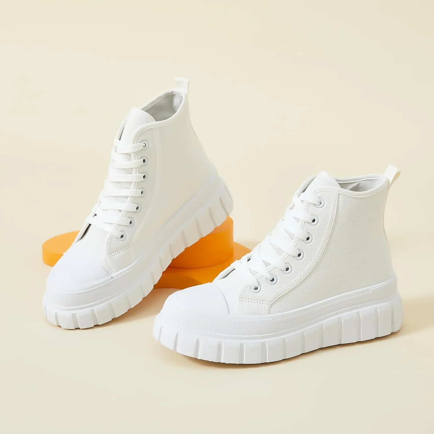 BENPAO Womens High Top Platform Sneakers White Platform Shoes for Women Black Canvas Fashion Sneakers Casual Tennis Shoes for Women