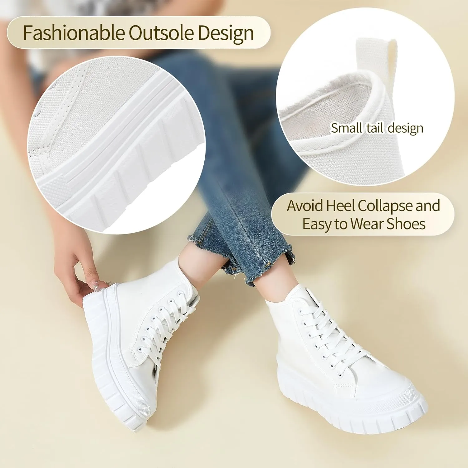 BENPAO Womens High Top Platform Sneakers White Platform Shoes for Women Black Canvas Fashion Sneakers Casual Tennis Shoes for Women