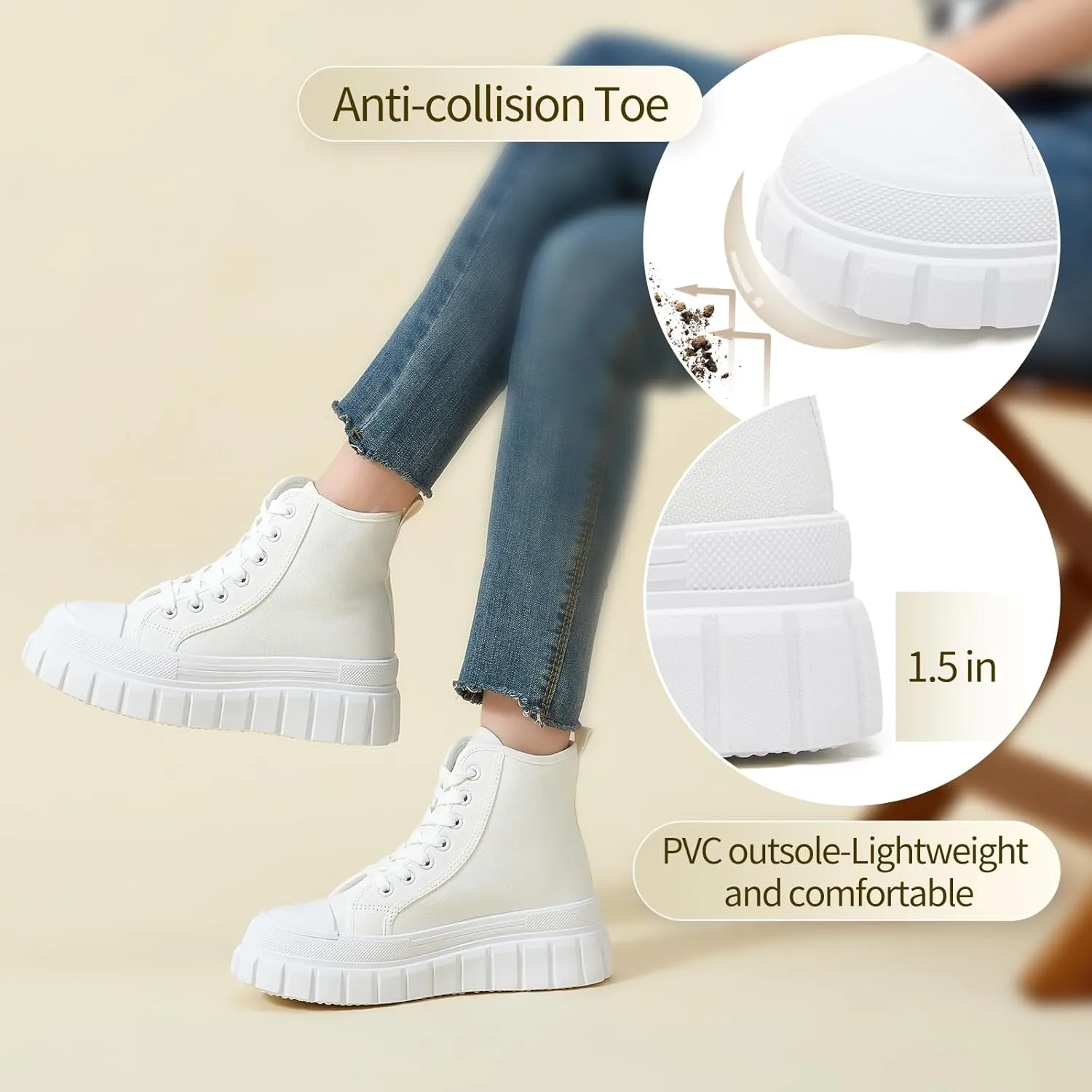 BENPAO Womens High Top Platform Sneakers White Platform Shoes for Women Black Canvas Fashion Sneakers Casual Tennis Shoes for Women