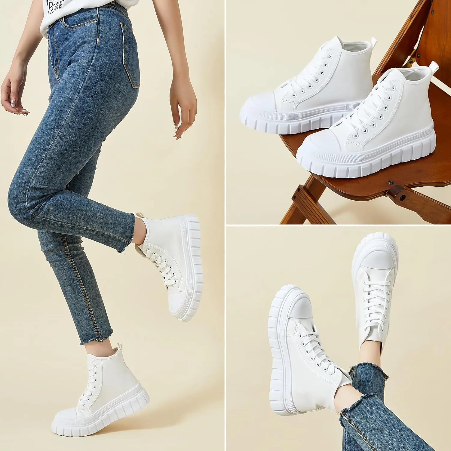 BENPAO Womens High Top Platform Sneakers White Platform Shoes for Women Black Canvas Fashion Sneakers Casual Tennis Shoes for Women