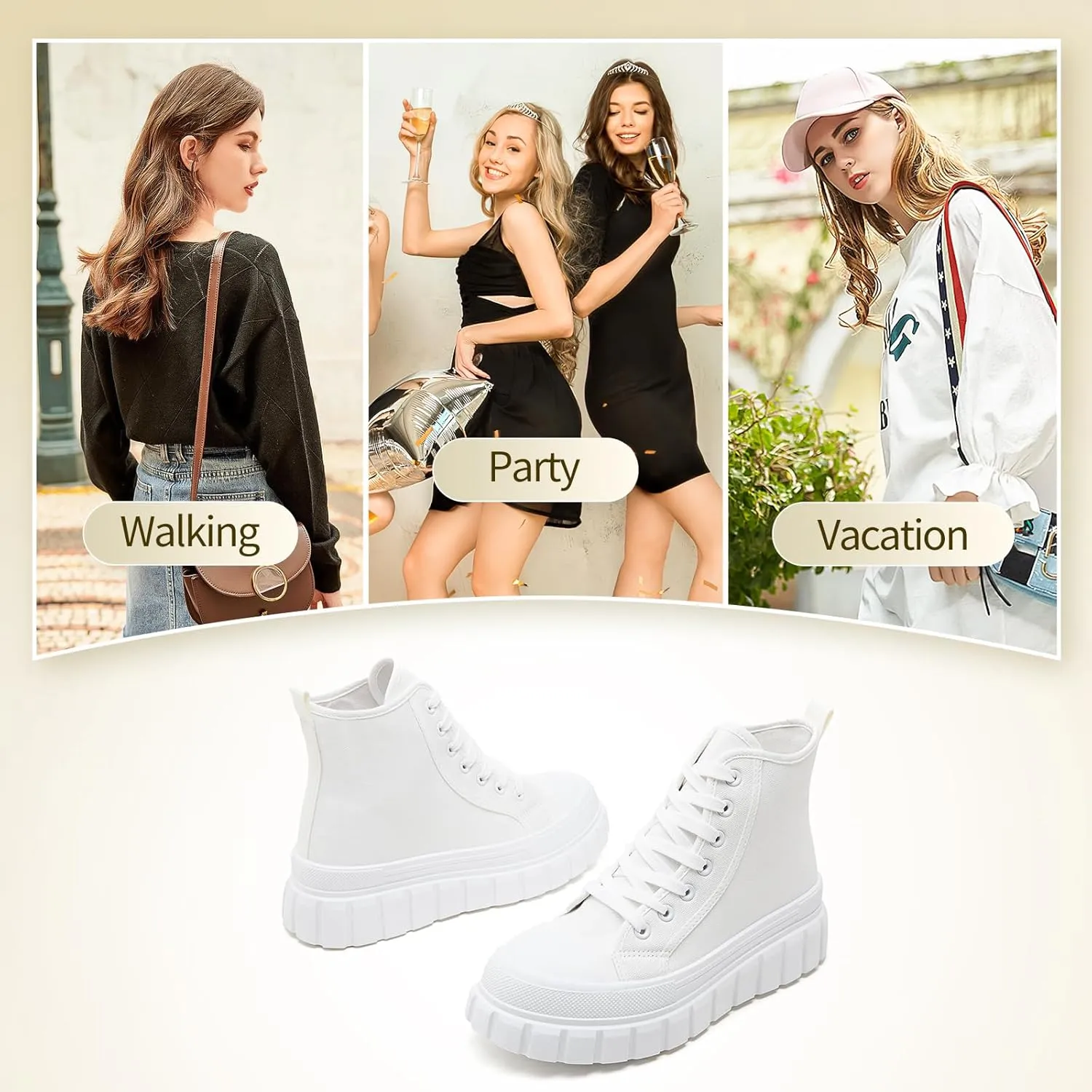 BENPAO Womens High Top Platform Sneakers White Platform Shoes for Women Black Canvas Fashion Sneakers Casual Tennis Shoes for Women