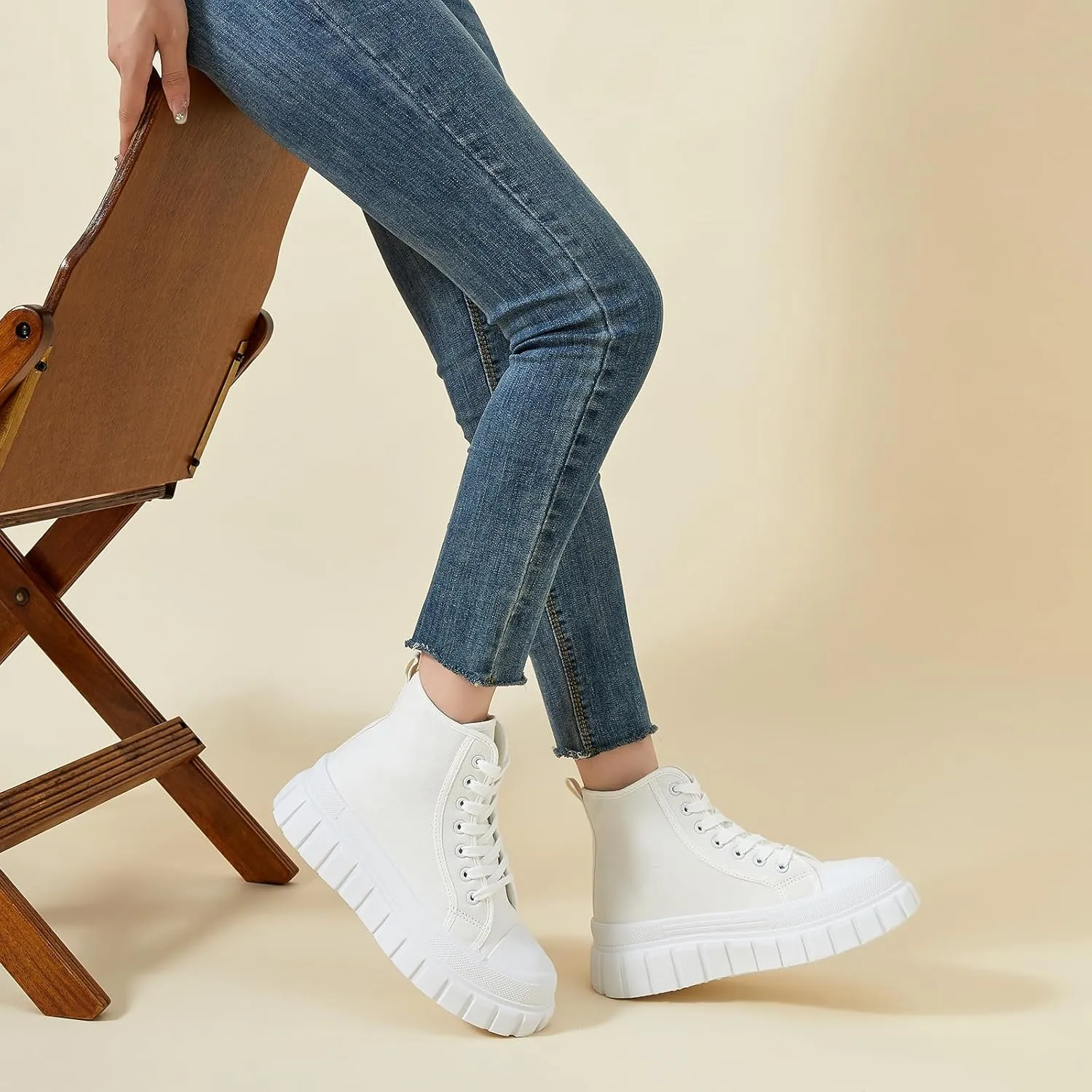 BENPAO Womens High Top Platform Sneakers White Platform Shoes for Women Black Canvas Fashion Sneakers Casual Tennis Shoes for Women