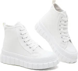 BENPAO Womens High Top Platform Sneakers White Platform Shoes for Women Black Canvas Fashion Sneakers Casual Tennis Shoes for Women