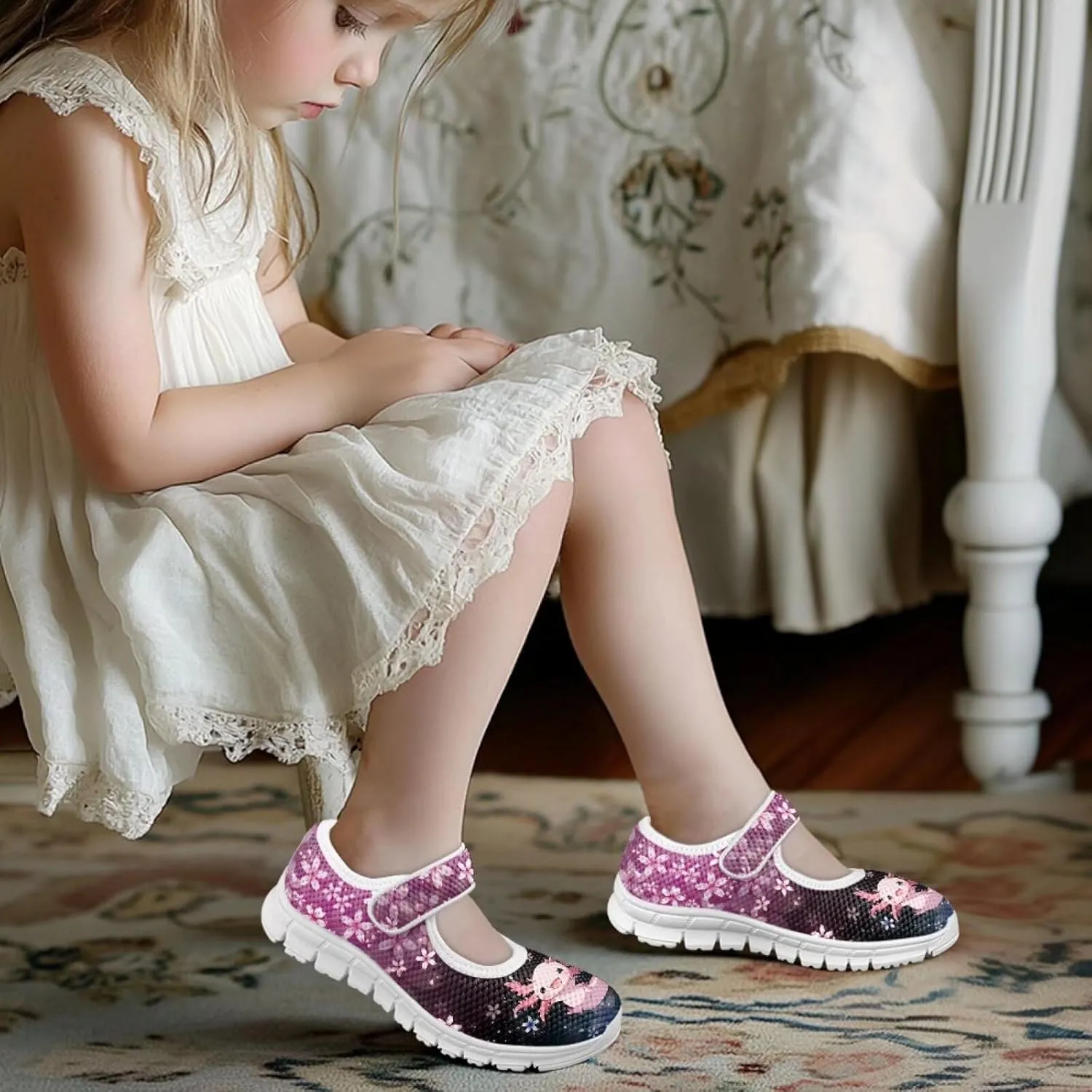 BIGCARJOB Girls Mary Janes Shoes for School Party Dance Sneakers Slip-on Mary Janes Shoes for Toddle Girls Cute Ballet Dress Shoes