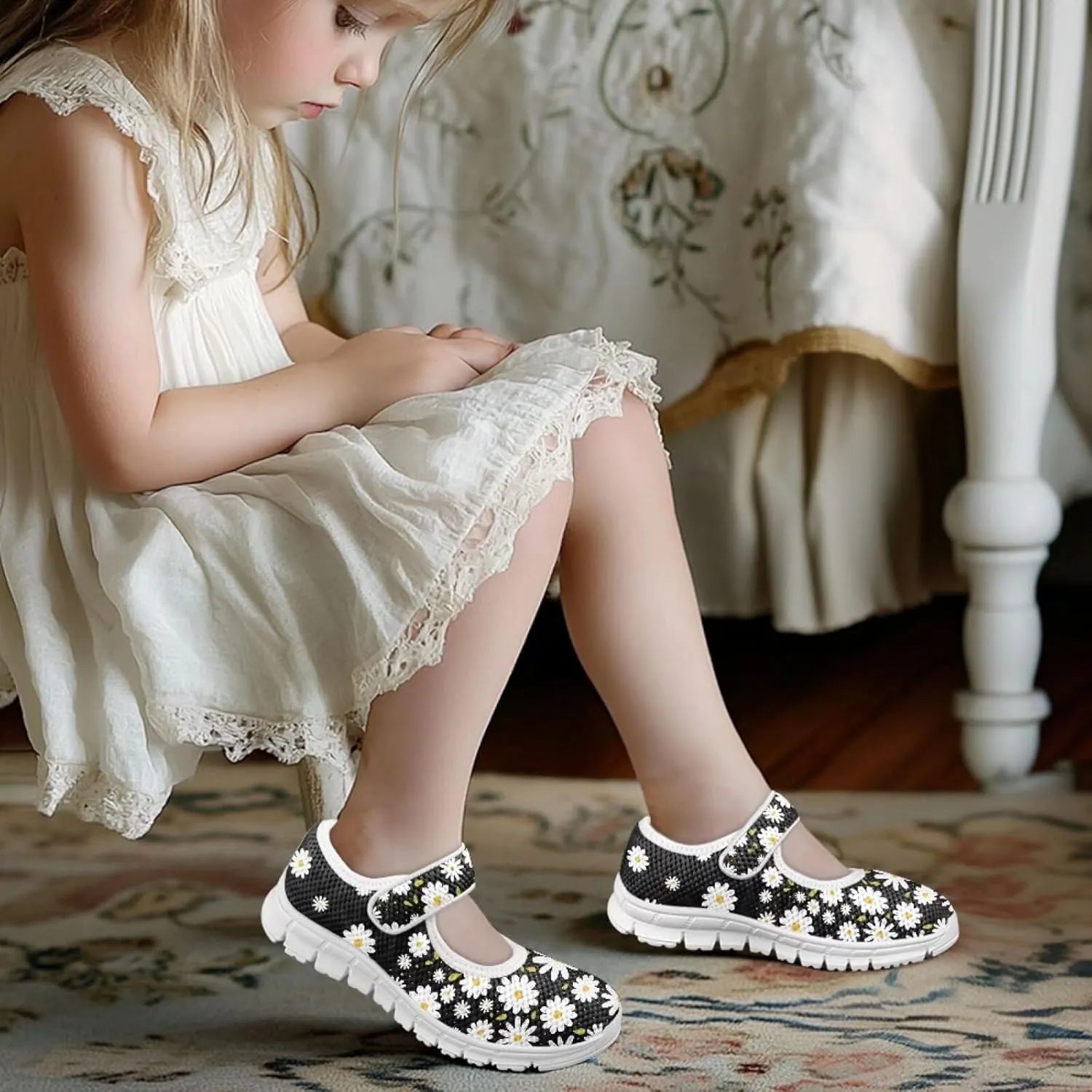 BIGCARJOB Mary Janes Shoes for Little Kids Tennis Shoes Flats Cute Ballet Dress Shoes School Uniform Shoes Athletic Gym Shoes
