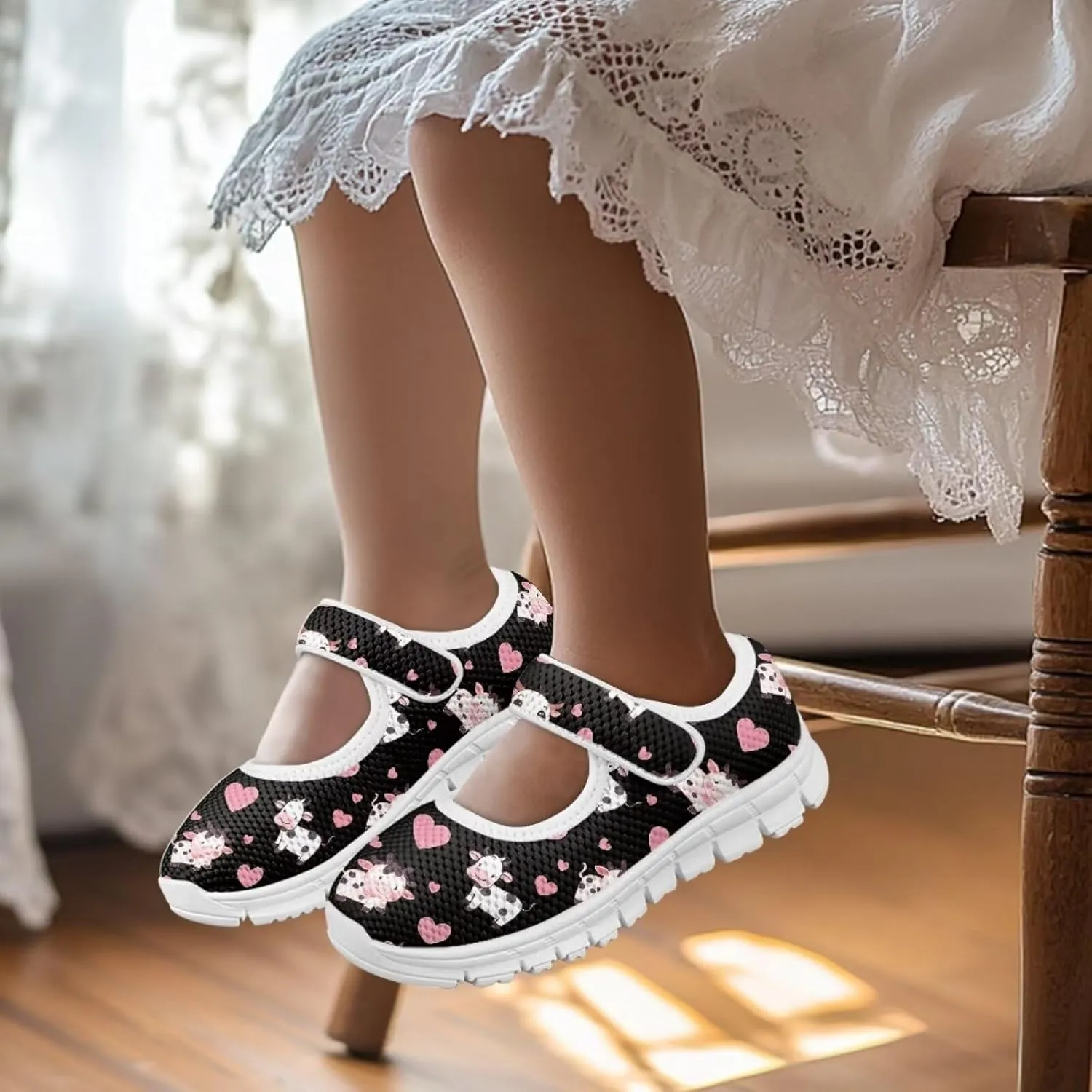 BIGCARJOB Mary Janes Sneakers for Girls Tennis Shoes School Uniform Shoes Kids Flats Walking Shoes