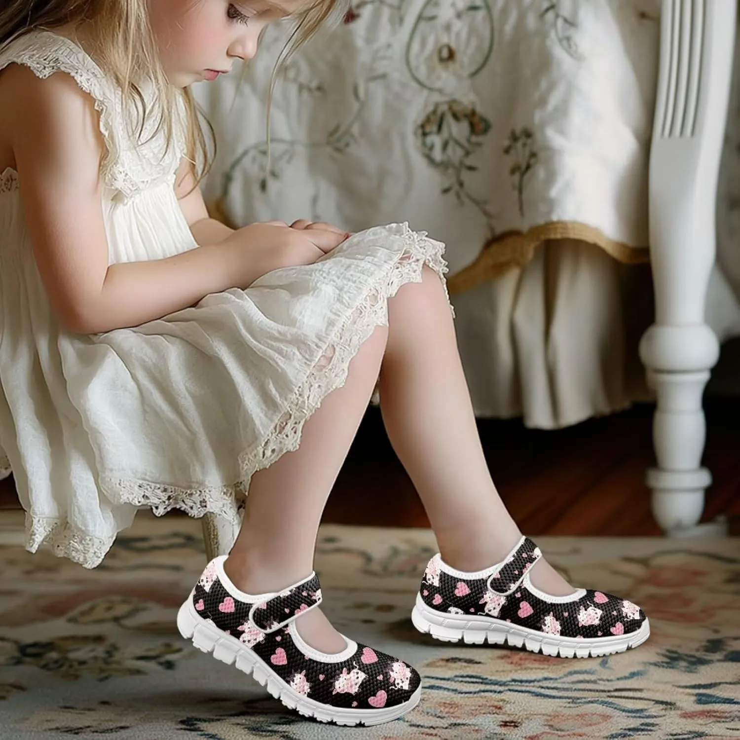 BIGCARJOB Mary Janes Sneakers for Girls Tennis Shoes School Uniform Shoes Kids Flats Walking Shoes